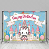 Pink Castle Cat Backdrop For Birthday Party Decorations